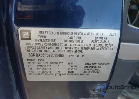 2007 Chevrolet Hhr Lt from USA, damaged, VIN 3GNDA33P67S535465